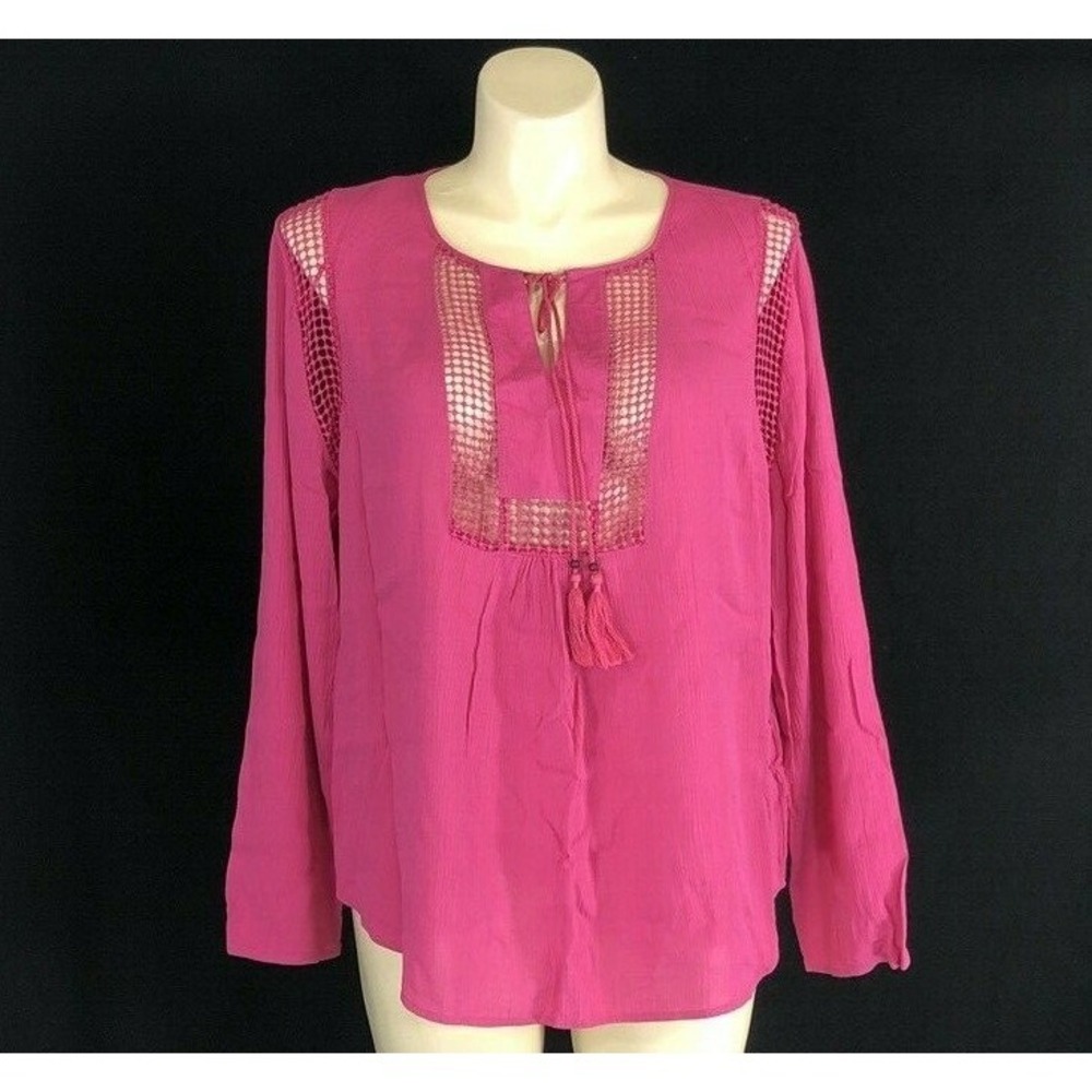 NWT JOSEPH A Blouse XL Pink Crinkle Tassel See Through Crochet Beach Pullover